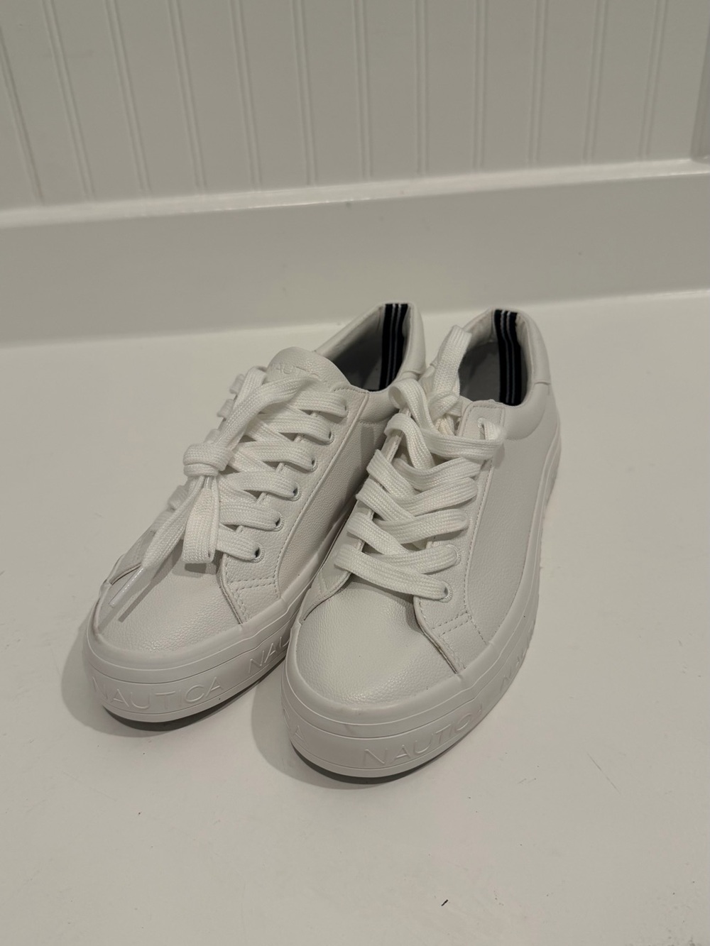 Nautica White Low-Top Leather Platform Sneakers for Women